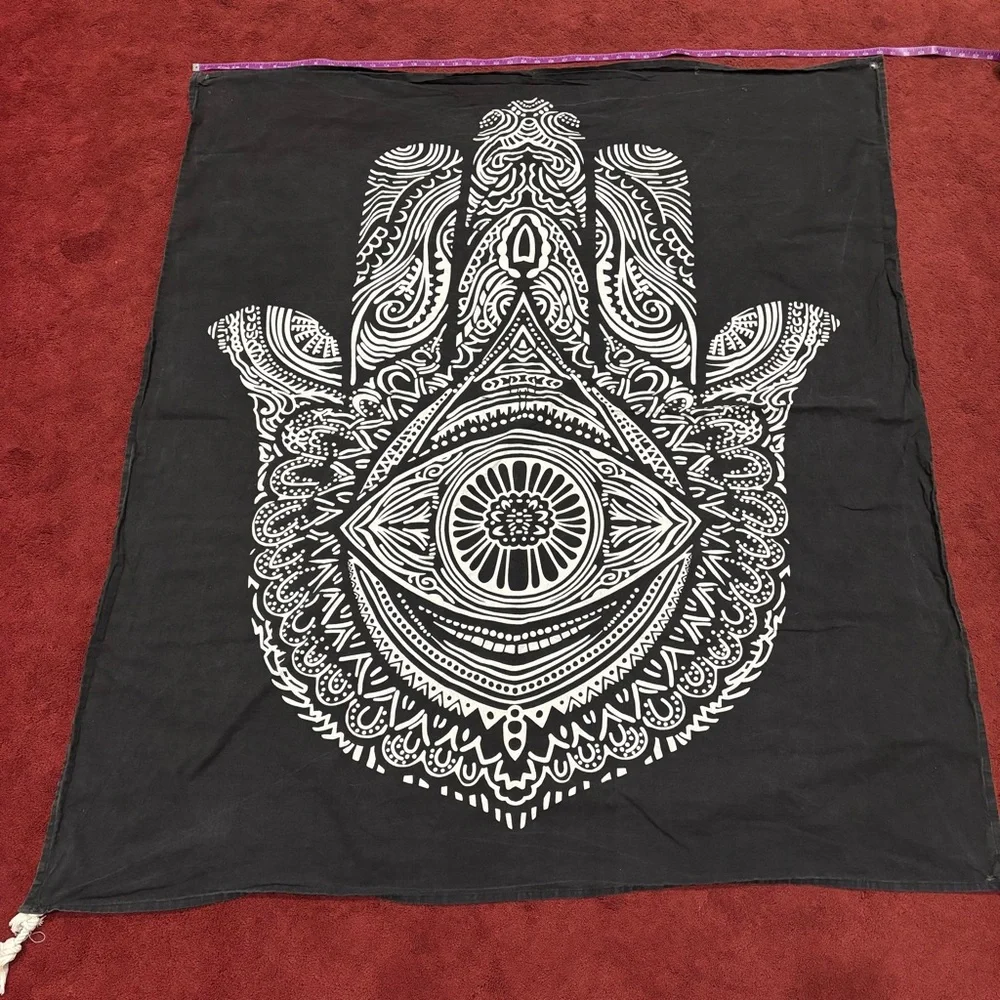 Black & White Hamsa Hand Evil Eye Tapestry - Spiritual Boho Wall Hanging